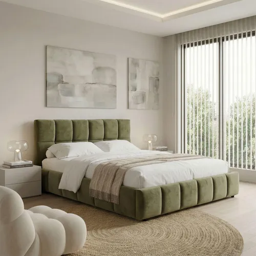 IDIMEX Polsterbett Emilia 140x200 cm in Grün – Modernes Bett mit Lattenrost & Gepolstertem Kopfteil - Stilvolles Doppelbett mit 140 x 200 cm Liegefläche. Gepolstertes Kopfteil und modernes Steppdesign sorgen für Komfort und Eleganz im Schlafzimmer. Inklusive Lattenrost für sofortigen Einsatz. Robuste Verarbeitung für hohe Stabilität.