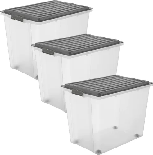 Rotho Compact 3er-Set Aufbewahrungsbox 70l mit Deckel und Rollen - Aufbewahrungsbehälter mit Deckel: 3er Set aus robustem, BPA-freiem Kunststoff, ideal für voluminöse Gegenstände. Mit Rollen und beidseitig verwendbarem Deckel für einfachen Transport und optimale Übersicht.