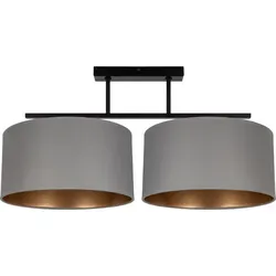 Moderne Deckenleuchte Metall Stoff Schwarz Grau Gold E27 2-flammig - Lampen: Stilvolle Deckenleuchte aus Metall und Stoff mit eleganten goldenen Schirminnenseiten – ideal für Wohnzimmer, Schlafzimmer oder Flur. Gestalte Lichtfarbe und Helligkeit individuell mit 2x E27 Leuchtmitteln.