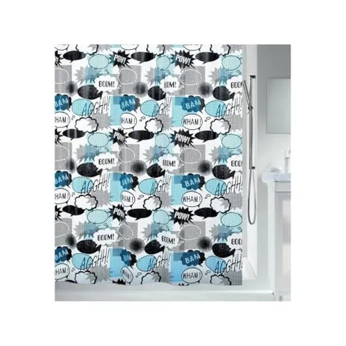 Spirella 10.18688 DV-PEVA Wow Black/Blue, 180X200 cm Duschvorhang, 180 x 200 cm