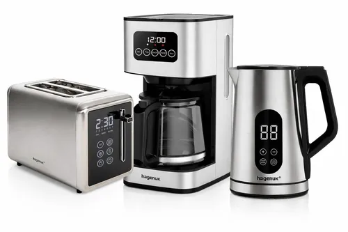 Hagenuk Digitales Frühstücksset Edelstahl – Toaster, Kaffeemaschine & Wasserkocher