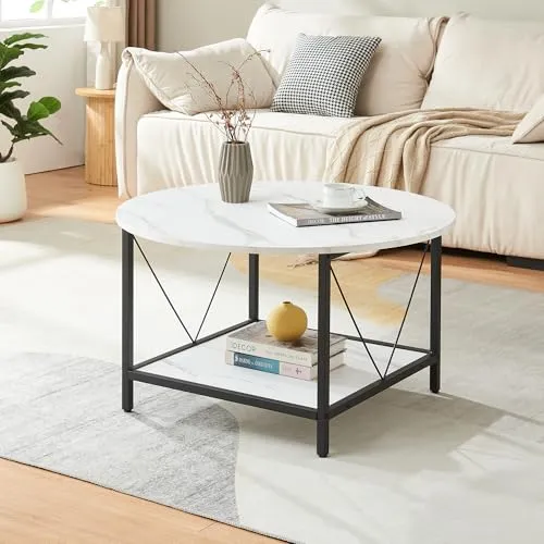 Couchtisch 'Filem' Ø80 cm – Eleganter Wohnzimmertisch mit Marmoroptik - Couchtisch mit stilvollem Design und zusätzlicher Ablagefläche für Ordnung. Robuste Bauweise und pflegeleichte Oberfläche machen ihn zum idealen Begleiter in jedem Wohnraum.