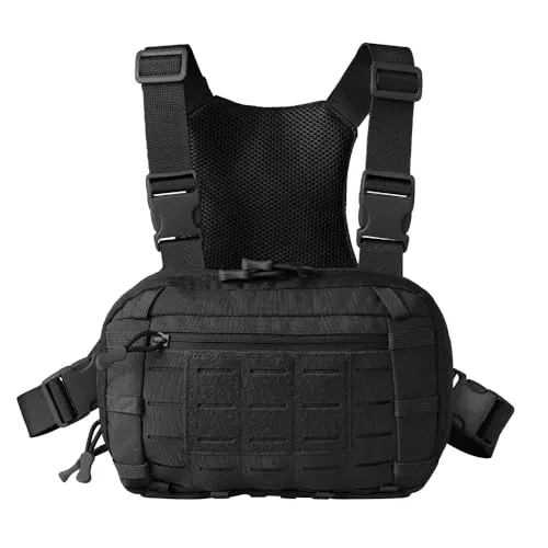 Tactical Chest Rig Pack - Hüfttaschen mit wasserdichtem 600D-Nylon und verstellbarem Gurt, ideal für Outdoor-Aktivitäten wie Jagd, Wandern und Schießen. Ausgestattet mit einem universellen Pistolenholster für sichere Aufbewahrung.