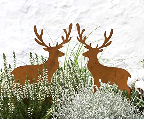 LB H&F Lilienburg 2er Set Hirsch Weihnachtsdeko - Dekorative Gartenpfosten mit rustikalem Rost-Design, ideal für eine festliche Atmosphäre im Garten oder auf der Terrasse. Wetterfest und vielseitig einsetzbar!