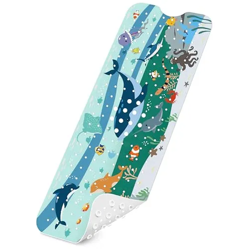 Badewannenmatten rutschfest Kinder，100% BPA frei,100x40cm，Antirutschmatte für Badewanne，Duschmatte,schimmelresistent & maschinenwaschbar,Badematte Kinder Badewanne