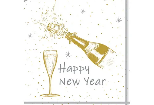 ti-flair Papierserviette, Servietten Papier 33x33cm Happy New Year Schriftzug 20 Stk Weiß / Gold