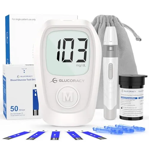 Glucoracy G-425 Blutzuckermessgerät Set, Blutzuckertest-Set mit Stechhilfe, 50 Teststreifen und 50 Lanzetten, Glukosemessgerät für zu Hause, Diabetes-Selbsttest-Set für den Heimgebrauch