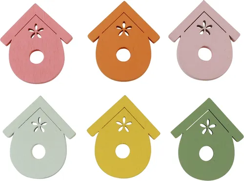 Streudeko Vogelhaus Holz Tischdeko Frühling Bunt 2,5–3,5cm 48 St