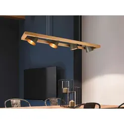 4-flammige Pendelleuchte mit Holzbalken und schwenkbaren Spots - Lampen - stilvolle Pendelleuchte mit 4 dimmbaren E14 LEDs, warmweiß und austauschbar, ideal für gemütliche Beleuchtung in jedem Raum.