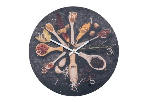 Levandeo® Wanduhr - Runde Holzdekor mit Gewürzen für die Küche - Wanduhren aus echtem Birkenholz (30x30cm), nachhaltige Produktion, einzigartiges Design mit Gewürzen und Kräutern, ideal für die Küchen-Dekoration.