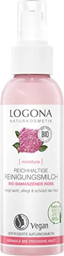 Logona Reichhaltige Reinigungsmilch Rose - Sanfte Gesichtsreinigung - Gesichtsreinigung mit Bio-Damaszener Rose, reinigt sanft und schützt den Feuchtigkeitshaushalt der Haut. Ideal für empfindliche Haut und vegan.