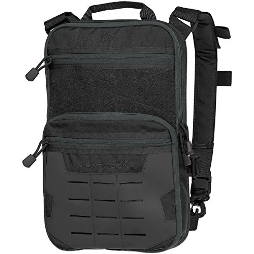 Pentagon Quick Bag Schwarz - Wanderrucksack mit erweiterbarem Hauptfach, ideal für Outdoor-Abenteuer. Ausgestattet mit MOLLE-Panel, herausnehmbaren Schultergurten und wasserdichtem Boden für maximale Funktionalität.