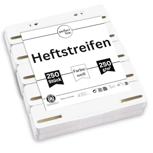 perfect line 250 Heftstreifen Pappe, Weiß, recycling Karton, 250 g/m², made in Germany (1 x 250 Stk.)