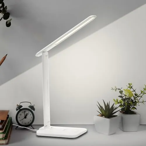 LQWELL LED Schreibtischlampe mit Touch-Steuerung - Moderne Schreibtischlampe mit 3 Farbtemperaturmodi und 9 Helligkeitsstufen, flimmerfrei für Augenschutz. Ideal für Lesen, Lernen und Arbeiten, leicht und faltbar für einfache Handhabung.