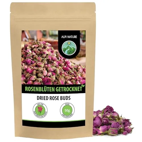 Alpi Nature Rosenblüten getrocknet 50g, Rosenblüten Tee, Rosentee, ganze Rosenknospen getrocknet, Rosen Tee lose