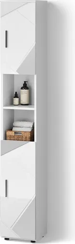 Livinity Badschrank Ronco, Weiß Hochglanz mit Einsätzen