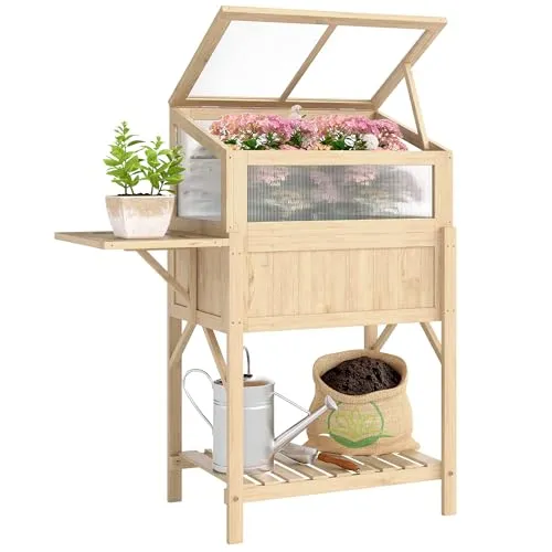 Outsunny Hochbeet mit Frühbeetaufsatz – Klappbar und Praktisch - Genießen Sie das Gärtnern ohne Rückenschmerzen! Das Outsunny Hochbeet mit Frühbeetaufsatz bietet eine ergonomische Höhe und schützt Ihre Pflanzen. Klappbarer Seitentisch und Stauraum sorgen für Ordnung im Garten.