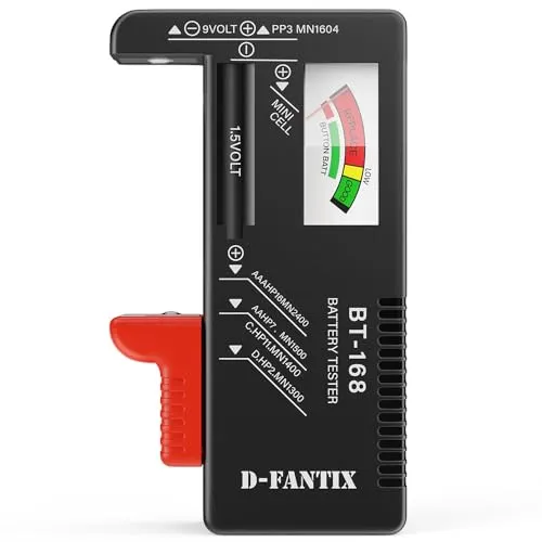 D-FantiX Batterietester, Batterie Akku Volt Checker für AA AAA C D 9V 1.5V Knopfzellen-Batterien (Model: BT-168)