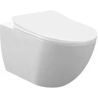Creavit Hänge WC mit antibakterieller Bidetdüse - Elegantes Wand-WC in mattweiß mit ovaler Form. Ausgestattet mit einer hygienischen Kaltwasserdusche und spülrandlosem Design für einfache Reinigung und modernen Komfort.