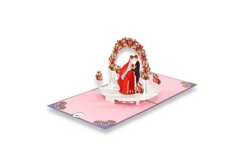 paperdora Hochzeitskarte 3D Pop-Up-Karte „Hochzeit“ mit Umschlag und Wachssiegel - Grußkarte, Hochzeit Einladungskarte Geschenk