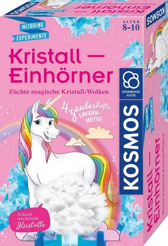 KOSMOS Experimentierkasten Kristall-Einhörner 65786 - Experimentier-Set für Kinder ab 8 Jahren, mit dem sie in wenigen Stunden magische Kristallstrukturen züchten können. Enthält alles für ein spannendes chemisches Abenteuer!