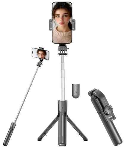 Somikon 2in1-Selfiestick: Mini 2in1-Smartphone-Stativ & Selfie-Stick, BT-Fernauslöser, 24-67cm (Dreibein Kamera Stativ, Reise, Foto)