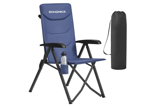 SONGMICS Campingstuhl mit verstellbarer Rückenlehne, 150 kg belastbar - Erleben Sie maximalen Komfort beim Camping mit diesem stabilen Klappstuhl. Die verstellbare Rückenlehne und der Getränkehalter bieten idealen Sitzkomfort für entspannte Stunden im Freien.