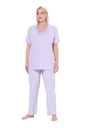 Ulla Popken Damen Pyjama große Größen mit Satin Detail - Eleganter Damen Pyjama in großen Größen, ausgestattet mit einem stilvollen Satin Detail. Ideal für entspannte Nächte und gemütliche Stunden zu Hause. Perfekt für jede Frau, die Komfort und Stil schätzt.