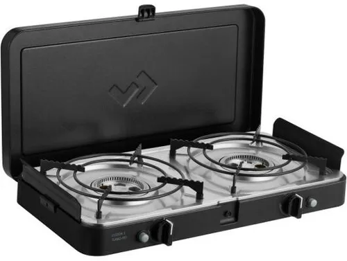 CADAC 2 Cook 3 Turbo Stove - Vielseitiger Tischgrill für drinnen und draußen - Gaskocher mit 2 Brennern und Flammenausfallsicherung für sicheres Grillen. Ideal für Camping und Gourmetten, inklusive praktischer Aufbewahrungstasche.
