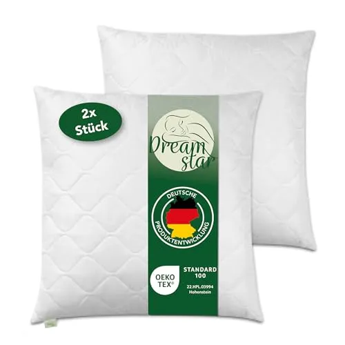 DREAMSTAR Kopfkissen 80 x 80 cm [2er Set] - Kissen für erholsamen Schlaf, anpassbare Füllung für individuellen Komfort, allergikergeeignet und waschbar bis 60 Grad.