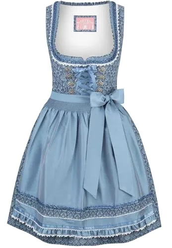 Wiesnwuid Damen Ruby Mini Dirndl, Blau, 40 EU - Elegantes Mini Dirndl in Blau mit traditionellem Design und modernen Akzenten. Aus 100 % Baumwolle für hohen Tragekomfort, ideal für festliche Anlässe. Die feinen Rüschen und funkelnden Miederhaken setzen stilvolle Highlights.