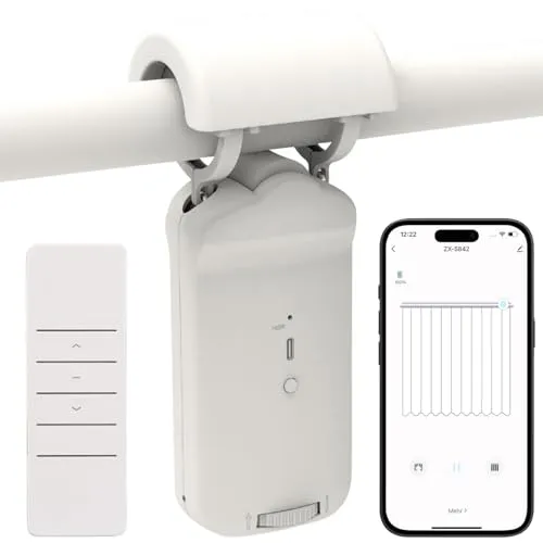 Luminea Home Control Gardinenmotor: Smarter 3in1-Vorhangmotor, Akku, Bluetooth, Fernbedienung, Timer, App (Smart-Gardinenmotor, Automatischer Vorhangöffner, Alexa)