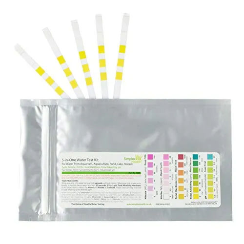 SimplexHealth Wassertest 5-in-Einem (5 Teststreifen) Testet Ihr Wasser auf Nitrat & Nitrit, Gesamthärte (GH), pH & Alkalinität