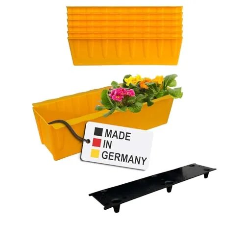 BURI 6 Euro-Paletten Blumenkästen-Einsätze inkl. Bewässerungsmatte | 37,3cm Gelb | Pflanzkasten für Europalette Palette | Balkonkasten | Blumentopf | aus stabilen Kunststoff | Made in Germany