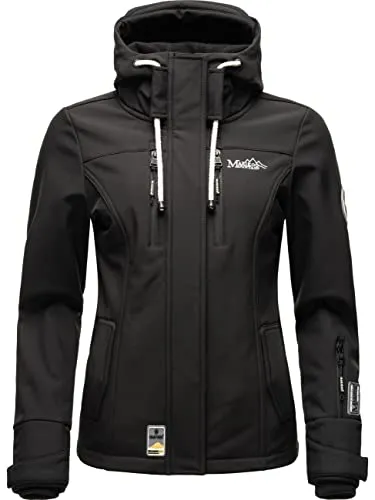MARIKOO Damen Softshelljacke Übergangsjacke mit Kapuze Kleinezicke Schwarz Gr. XXL