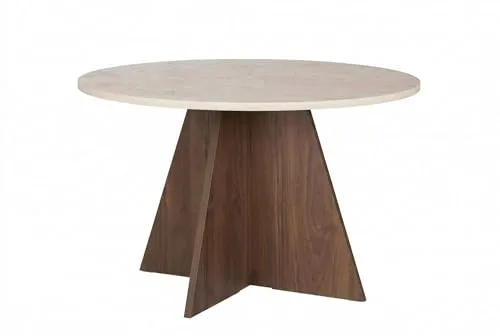 Stilvoller Esstisch 120 cm aus Travertin & Venezia-Nussbaum von Hanah Home