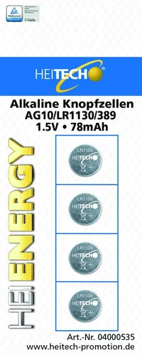 Knopfzellen Sortiment Alkaline 4 x AG10 / LR1130 / 389 1,5V 78mAh