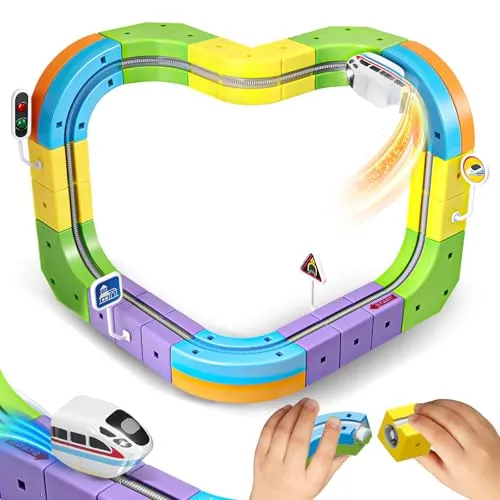 Elektrische Eisenbahn Kinder 3D Set,Zug Spielzeug ab 3 Jahre,Eisenbahn mit Rail System,Anti-Gravity Magnetic Cube Tracks,Weihnachts und Geburtstagsgeschenk für Jungen und Mädchen ab 3 Jahren