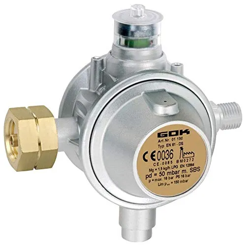 GOK Gewerbe Gasregler EN61-DS 1,5 kg/h 50 mbar - Gasregler, Ventile & Zubehör – zuverlässiger Niederdruckregler für sichere Gasversorgung in gewerblichen Anwendungen.