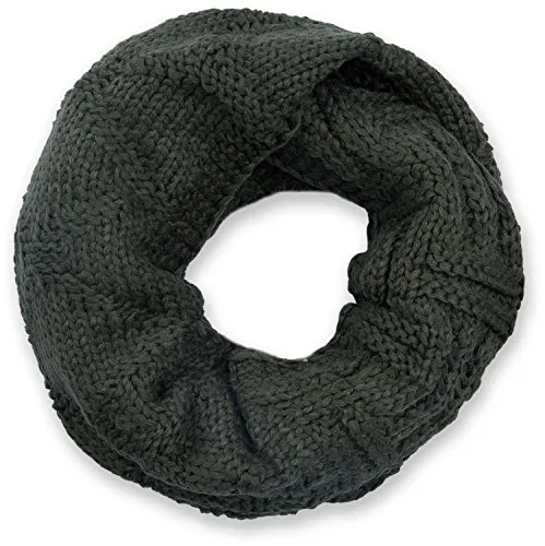 styleBREAKER Unisex Strick Loopschal mit Gitter- und Rippenmuster, Uni Feinstrick Schlauchschal, Winter Strickschal 01018155, Farbe:Oliv-Grün