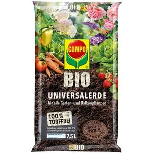 Compo Bio Universalerde 7,5 Liter - Torffreie Blumenerde mit Startdüngung für gesundes Pflanzenwachstum, ideal für Garten- und Balkonpflanzen, Gemüse und Kräuter. Perfekt für den ökologischen Anbau!