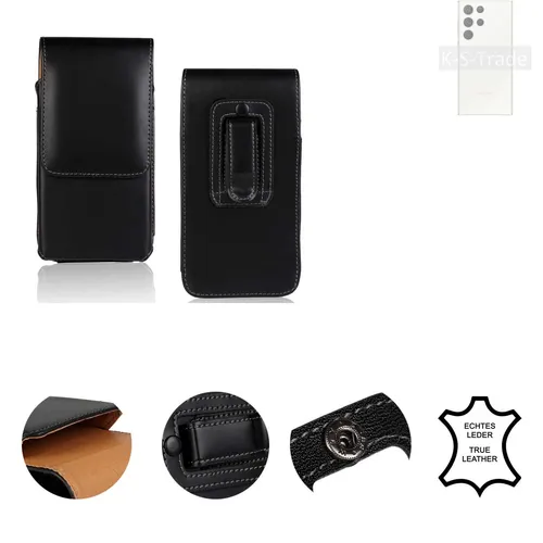 Echtleder Gürteltasche Schutzhülle für Samsung Galaxy S23 Ultra schwarz Case