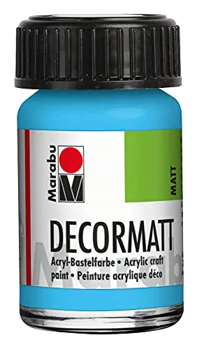 Marabu 14010039090 - Decormatt Acryl Hellblau 090, 15 ml, samtmatte Acrylfarbe auf Wasserbasis, cremig und farbintensiv, speichelfest, wetterfest, zum freien Malen und Schablonieren