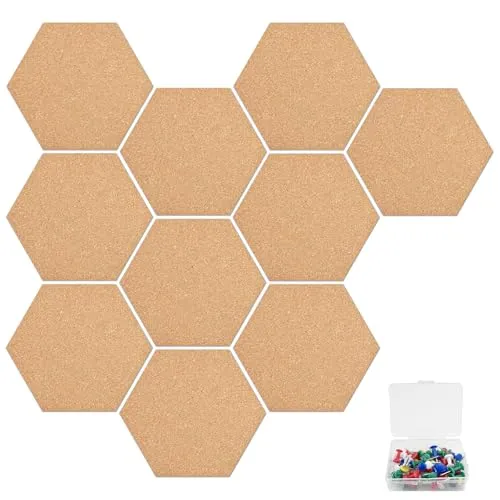 Comzantor 10 Stück Filz Pinnwand Kork, Korkplatte Selbstklebende, Pinwand Korktafel, Korkwand, Korkplatten Selbstklebend, Pinnwände, Pinboard Bulletin Board, Korkbrett Sechseckige für Foto Hängen