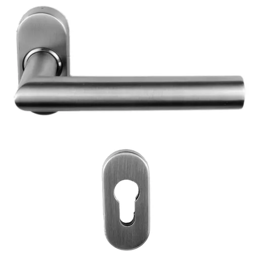 Edelstahl Haustür Griff Halbgarnitur auf Ovalrosette Gehrungsform