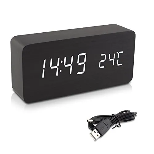 Wecker Uhr Holzoptik digital - Stylischer digitaler Wecker in Holzoptik mit klarer LED-Anzeige, perfekt für Schlafzimmer und moderne Wohnräume.