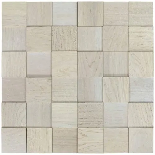 wodewa Holzmosaik Eiche arctic weiß Vollholz selbstklebend 3D I Wandverkleidung 50x50mm (Matte 300x300mm) I Holzquadrate Wand skandinavisch I Wandpaneele Made in Germany I Nordic Whitewash gekalkt 50