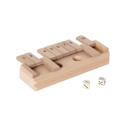 Bartl Klappenspiel groß 243382 - Gesellschaftsspiel aus hochwertigem Holz, ideal für spannende Spielabende mit Familie und Freunden. Maße: 24 x 7,5 x 4,5 cm, inklusive zwei Würfeln.