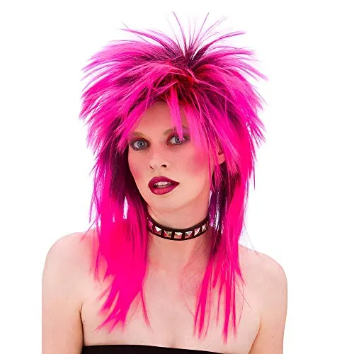Wicked Costumes Unisex 80's Retro Hot Pink Rocker Wig for Fancy Dress Accessory