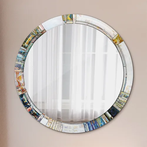 Tulup Kosmetikspiegel Ø90cm – Wandspiegel mit Aufdruck - Eleganter runder Wandspiegel mit einem Durchmesser von 90 cm. Ideal für jedes Badezimmer oder Schlafzimmer, um Stil und Funktionalität zu vereinen.